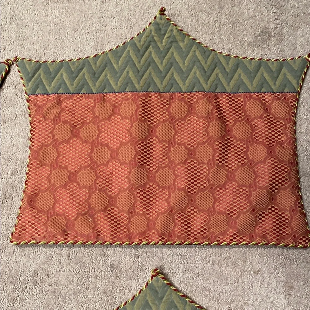 Elegant Burgundy and Green Patterned Textile Placemats Dining